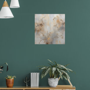 Kunstposter met vintage bloemenswirl Zilver grij Poster