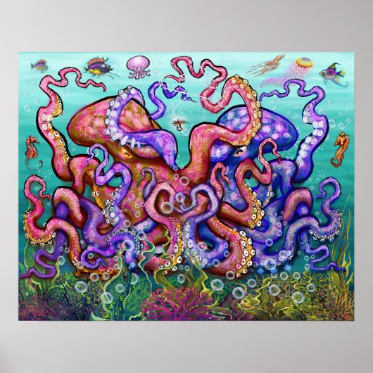 Kunstposter met vissenpret poster (Voorkant)