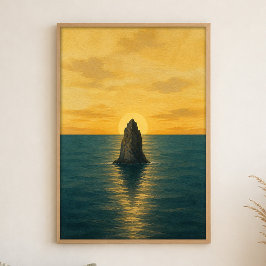 Kunstposter met waterverf van zee-stapel bij zonso poster