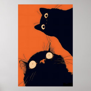 Kunstposter met Zwarte Katten Anime Pop Art, Comic Poster