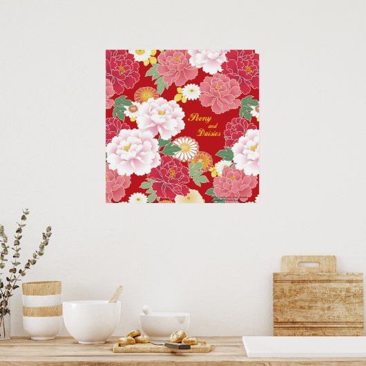 Kunstposter "Pioen en chrysant" Poster (Keuken)