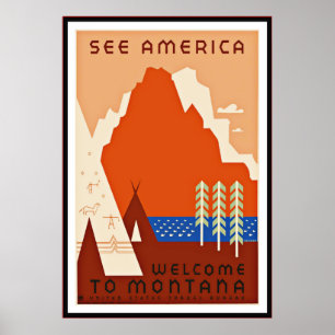 Kunstposter Vintage Zie Amerika Montana groot Poster