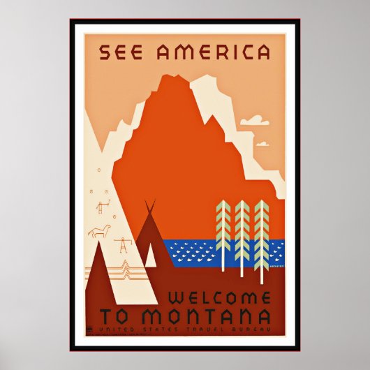 Kunstposter Vintage Zie Amerika Montana groot Poster (Voorkant)