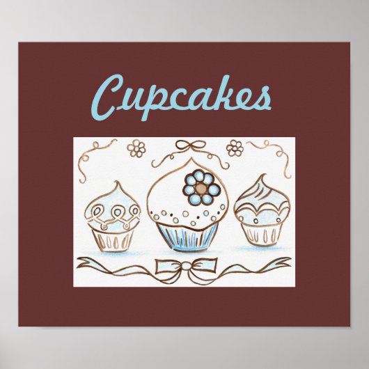 Kunstposterprint Blauwe Cupcake Poster (Voorkant)