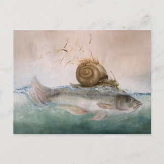 Kunstpostkarte, BaumSchneckenFisch Briefkaart