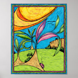 Kunstprint, achtertuin zomerpret poster