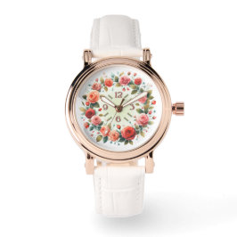 Kunstprint Aquarel Rozen Krans Horloge