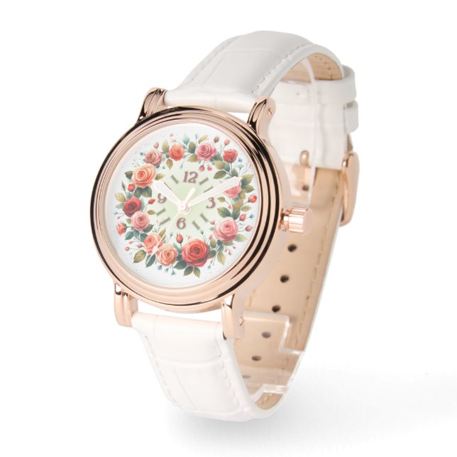 Kunstprint Aquarel Rozen Krans Horloge (Hoek)