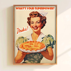Kunstprint Bakken Cake Kunstprint Retro Keuken Muu Poster