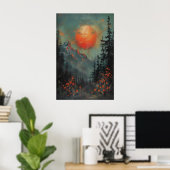 Kunstprint berglandschap bij zonsondergang, botani poster (Thuiskantoor)