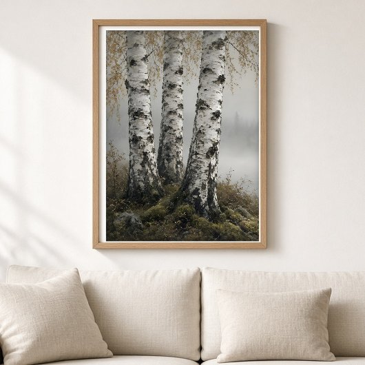 Kunstprint Birch Lake Mist Poster