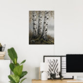 Kunstprint Birch Lake Mist Poster (Thuiskantoor)