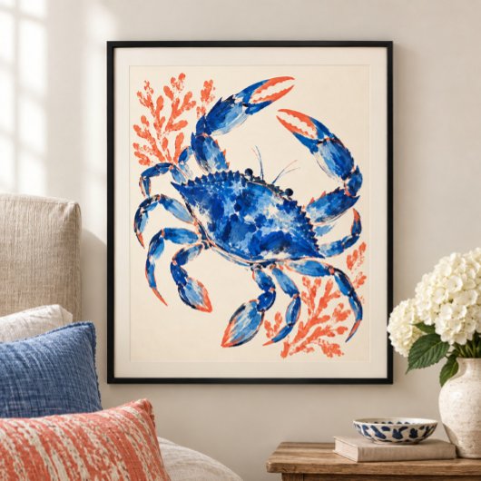 Kunstprint Blauwe Krabdanser Poster