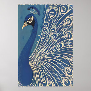 Kunstprint Blauwe Pauw Minimalistische Veer Muur Poster