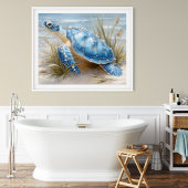 Kunstprint Blauwe Zeeschildpad Kuststrand | Poster