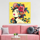 Kunstprint Canvas Vrouw Met Bloemenkrans Afdruk (Insitu (Woonkamer))