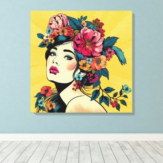 Kunstprint Canvas Vrouw Met Bloemenkrans Afdruk (Insitu (Houten vloer))