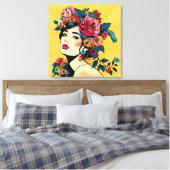 Kunstprint Canvas Vrouw Met Bloemenkrans Afdruk (Insitu (Slaapkamer))