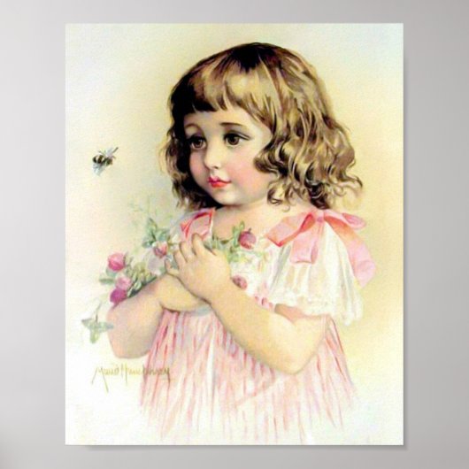Kunstprint door Maud Humphrey Summer Girl & Bee Poster (Voorkant)
