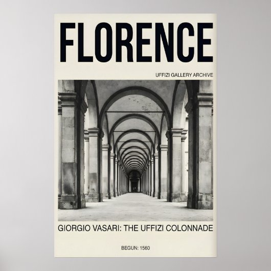 Kunstprint Florence, Uffizi Gallery Zwart Poster (Voorkant)