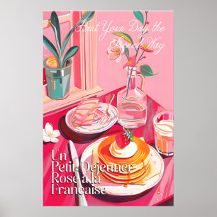 Kunstprint Franse ontbijt roze café (Poster Poster