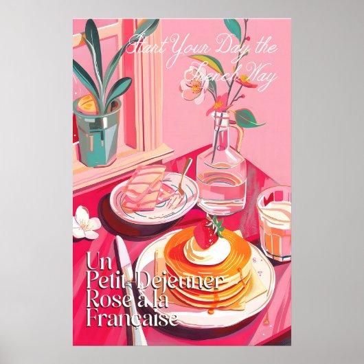 Kunstprint Franse ontbijt roze café (Poster Poster (Voorkant)