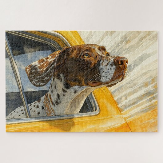 Kunstprint Gevlekte Hond in Auto Legpuzzel (Horizontaal)