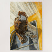 Kunstprint Gevlekte Hond in Auto Legpuzzel (Verticaal)