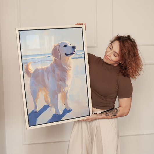 Kunstprint Goud Retriever op het Strand Canvas Afdruk