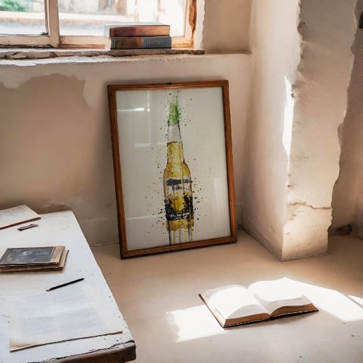 Kunstprint 'Lime' Bierfles op Muur Poster