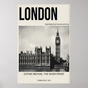 Kunstprint Londense Muur Zwart & Wit Westminster Poster