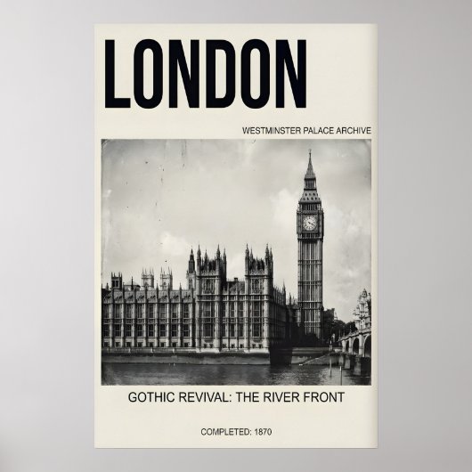 Kunstprint Londense Muur Zwart & Wit Westminster Poster (Voorkant)