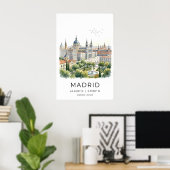 Kunstprint Madrid stadsgezicht Skyline, Fontein Poster (Thuiskantoor)