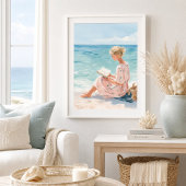 Kunstprint 'Meisje lezend aan de zee' Poster