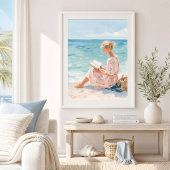 Kunstprint 'Meisje lezend aan de zee' Poster