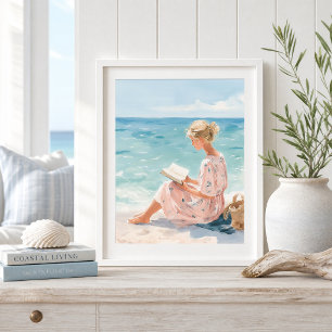 Kunstprint 'Meisje lezend aan de zee' Poster