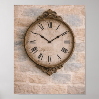 Kunstprint met antieke cottage wandklok poster