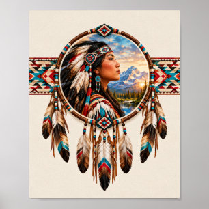 Kunstprint met droomcatcher in Native American-sti Poster