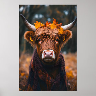 Kunstprint met Schotse Hooglandkoe herfst, sjaal m Poster