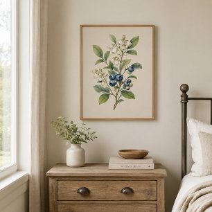 Kunstprint met vintage afbeelding van blauwe bosbe perfect poster
