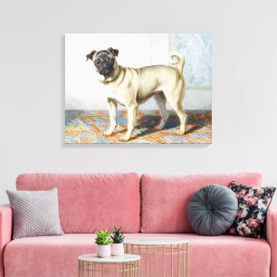 Kunstprint met vintage aquarel van een pug hond canvas afdruk