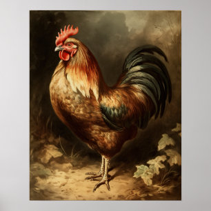 Kunstprint met vintage haan boerderijstijl poster