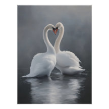 Kunstprint met vintage zwanen