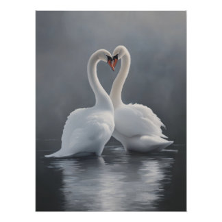 Kunstprint met vintage zwanen perfect poster