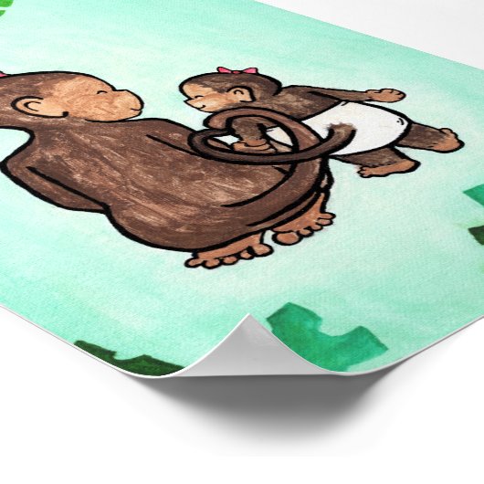 Kunstprint met vrolijke jungle-apen - Apenzusters Poster (Hoek)