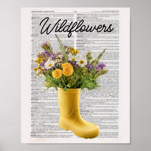 Kunstprint met wilde bloemen in laars poster (Voorkant)
