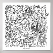 Kunstprint met zwart-witte tekening van vogels poster (Voorkant)