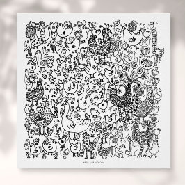 Kunstprint met zwart-witte tekening van vogels poster