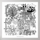 Kunstprint met zwart-witte tekening van wilde dier poster (Voorkant)