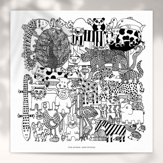 Kunstprint met zwart-witte tekening van wilde dier poster